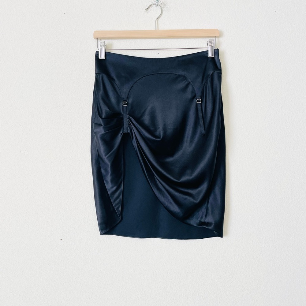 Fleur du Mal SIZE 4 silk black high rise asymmetrical garter skirt - Picture 3 of 9